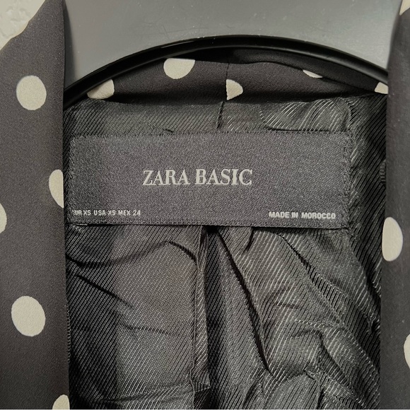 Zara Basic Blazer Black White Polka dots Scarf Business Casual Modern Jacket - Picture 5 of 10